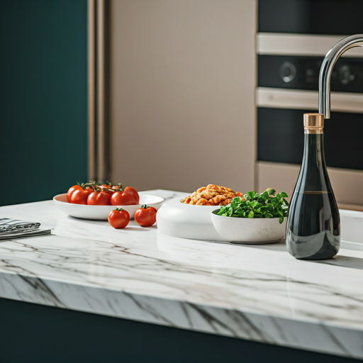 A professional private chef in a minimalist villa kitchen preparing a gourmet meal with sun-ripened tomatoes and fresh herbs.