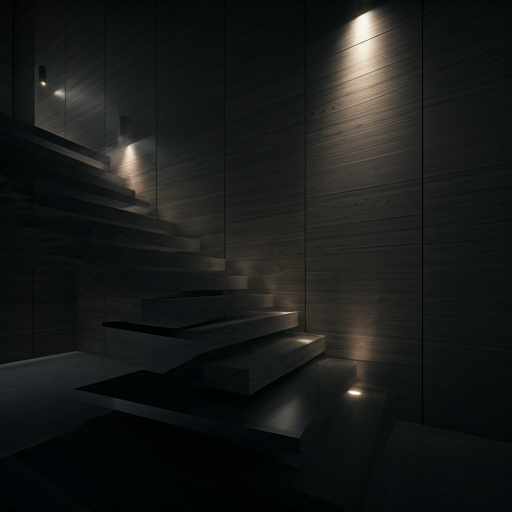 A dramatic close-up of a modern villa staircase in floating glass and dark oak.