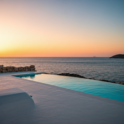 A cliffside Mediterranean villa at golden hour, photographed for the ADDRESS collection.